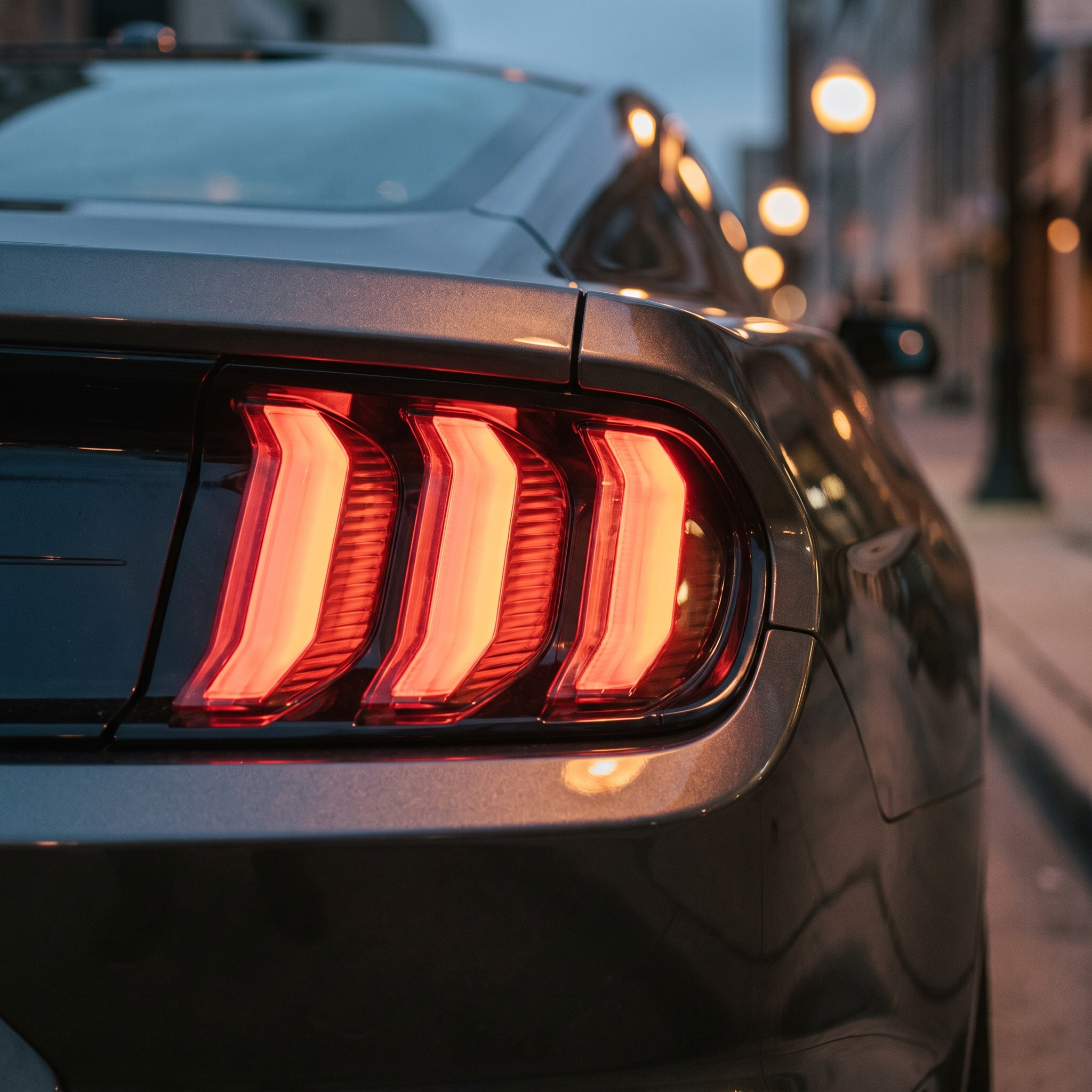 Aftermarket LED tail lights on a 2015-2023 Ford Mustang GT