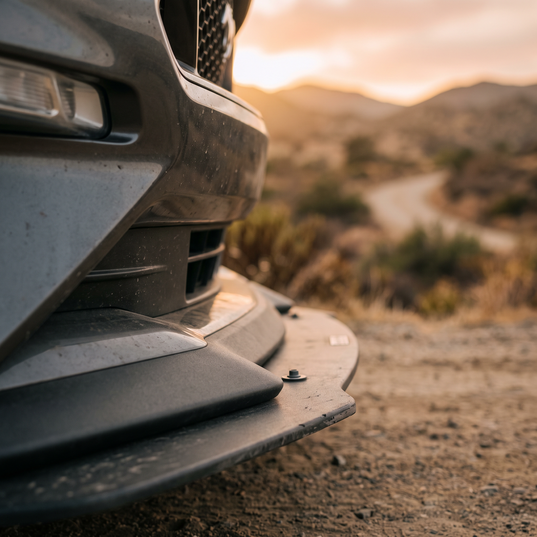 Aftermarket front splitter on a 2015-2023 Ford Mustang GT