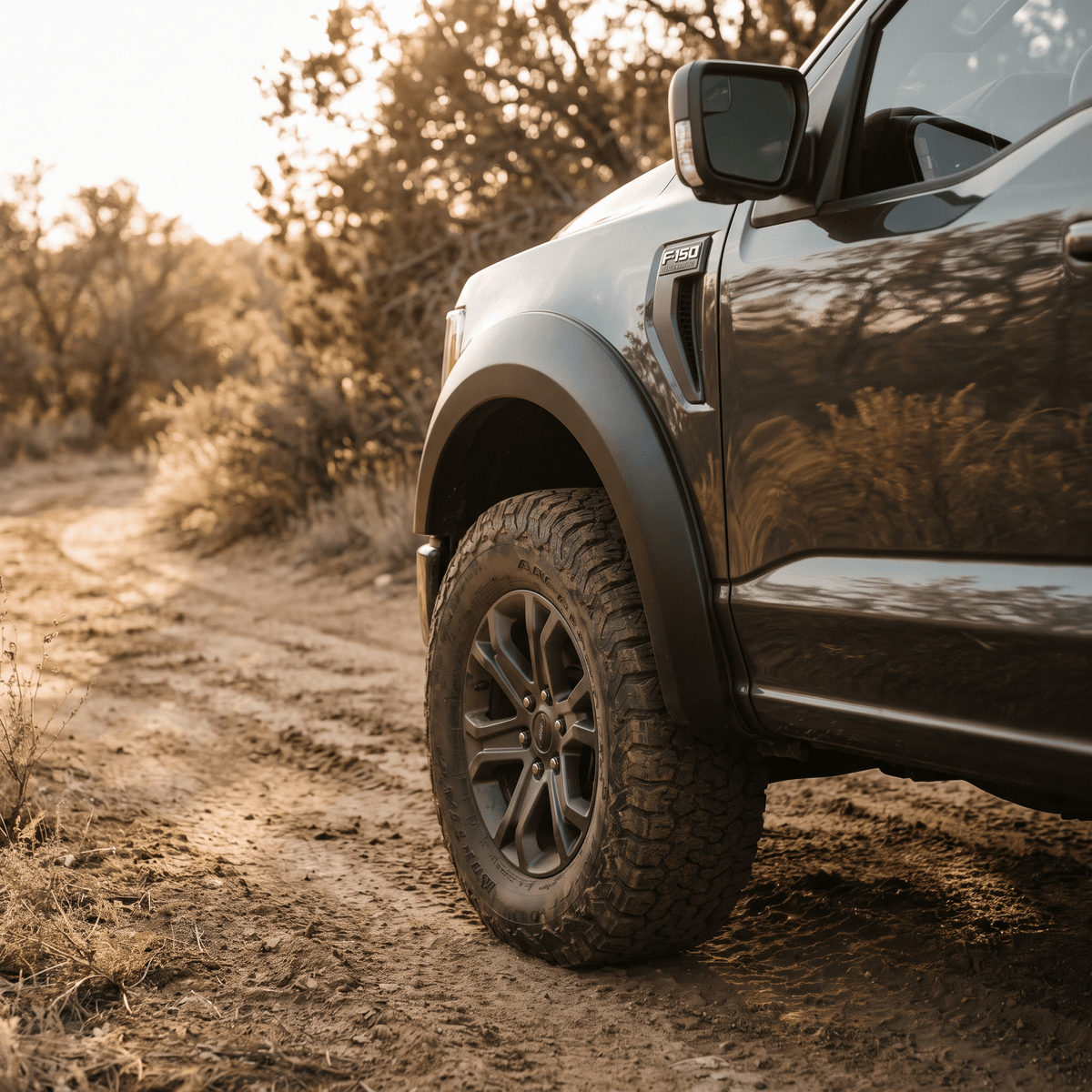 Matte black Fender Flares on Ford F-150 off-road truck