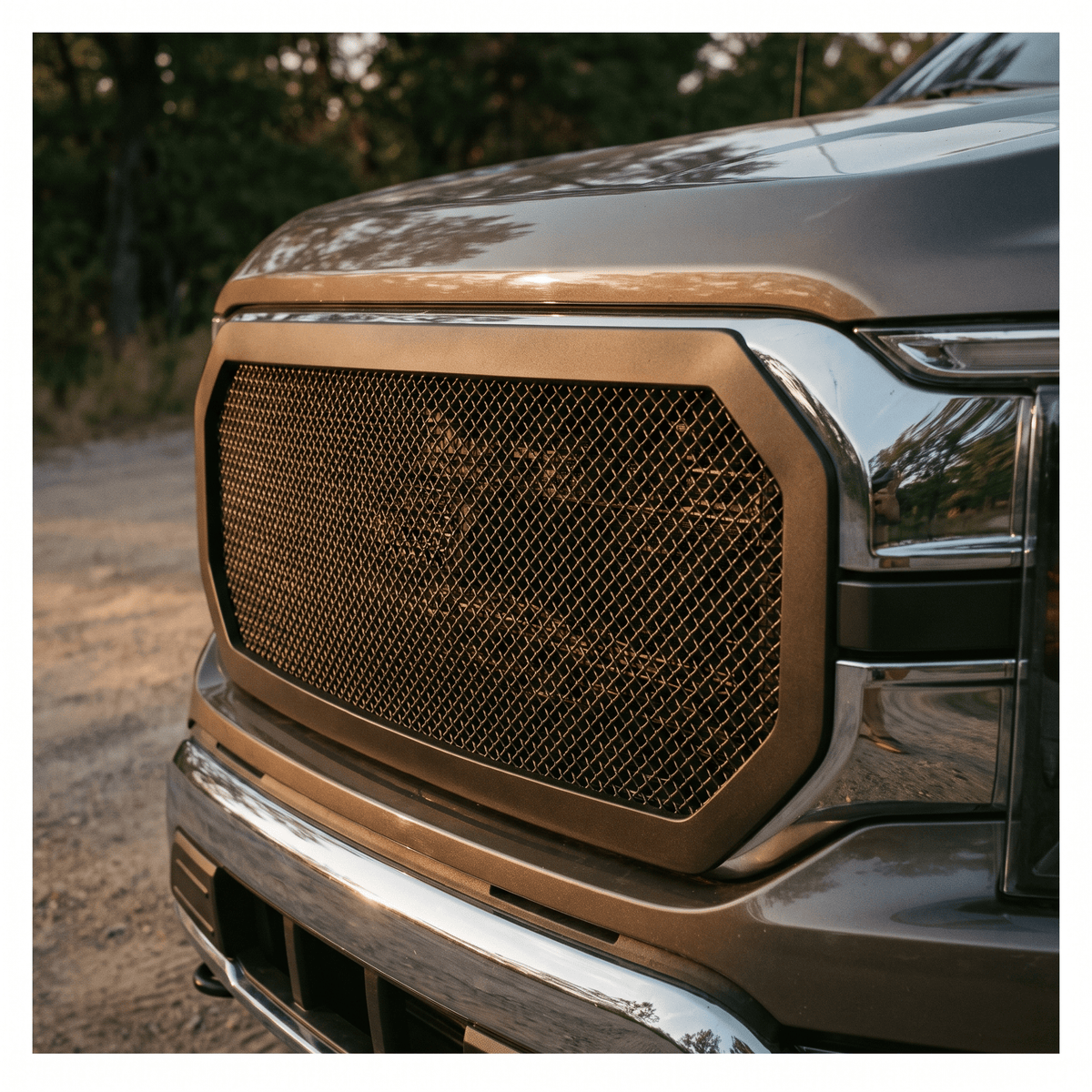 Matte bronze diamond mesh grille insert for modern pickup truck