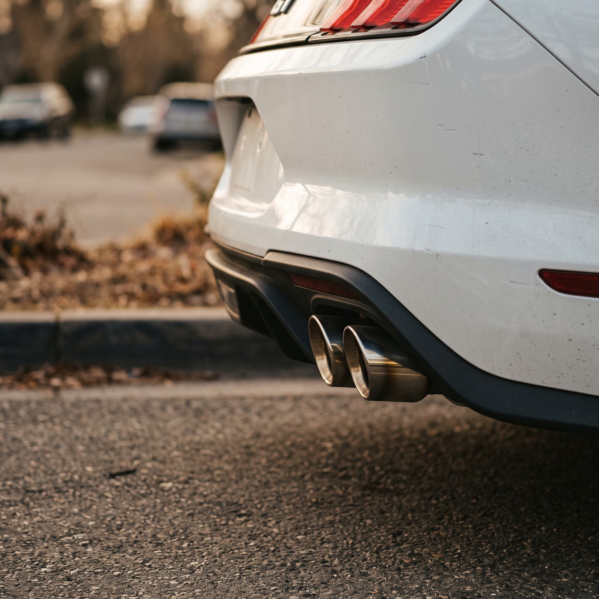 White 2015-2023 S550 Ford Mustang GT rear with quad axle-back exhaust tips