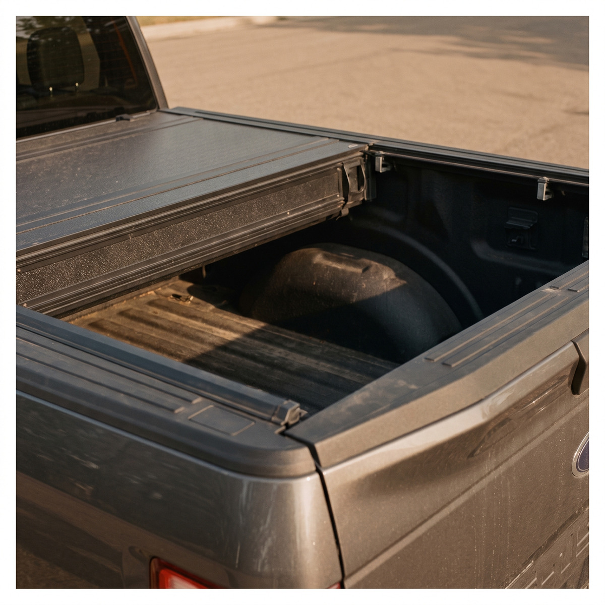 Hard folding tonneau cover on a 2021+ Ford F-150 bed