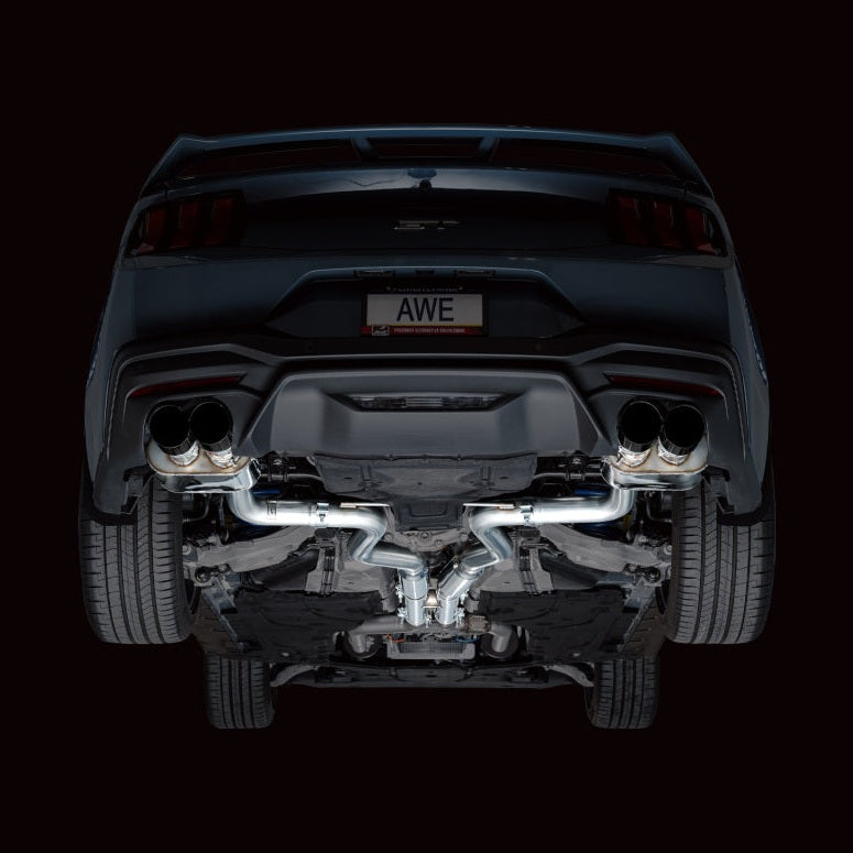 AWE Tuning AWE 2024 Ford Mustang GT Fastback S650 RWD SwitchPath Cat-Back Exhaust w/ Quad Diamond Black Tips, installed