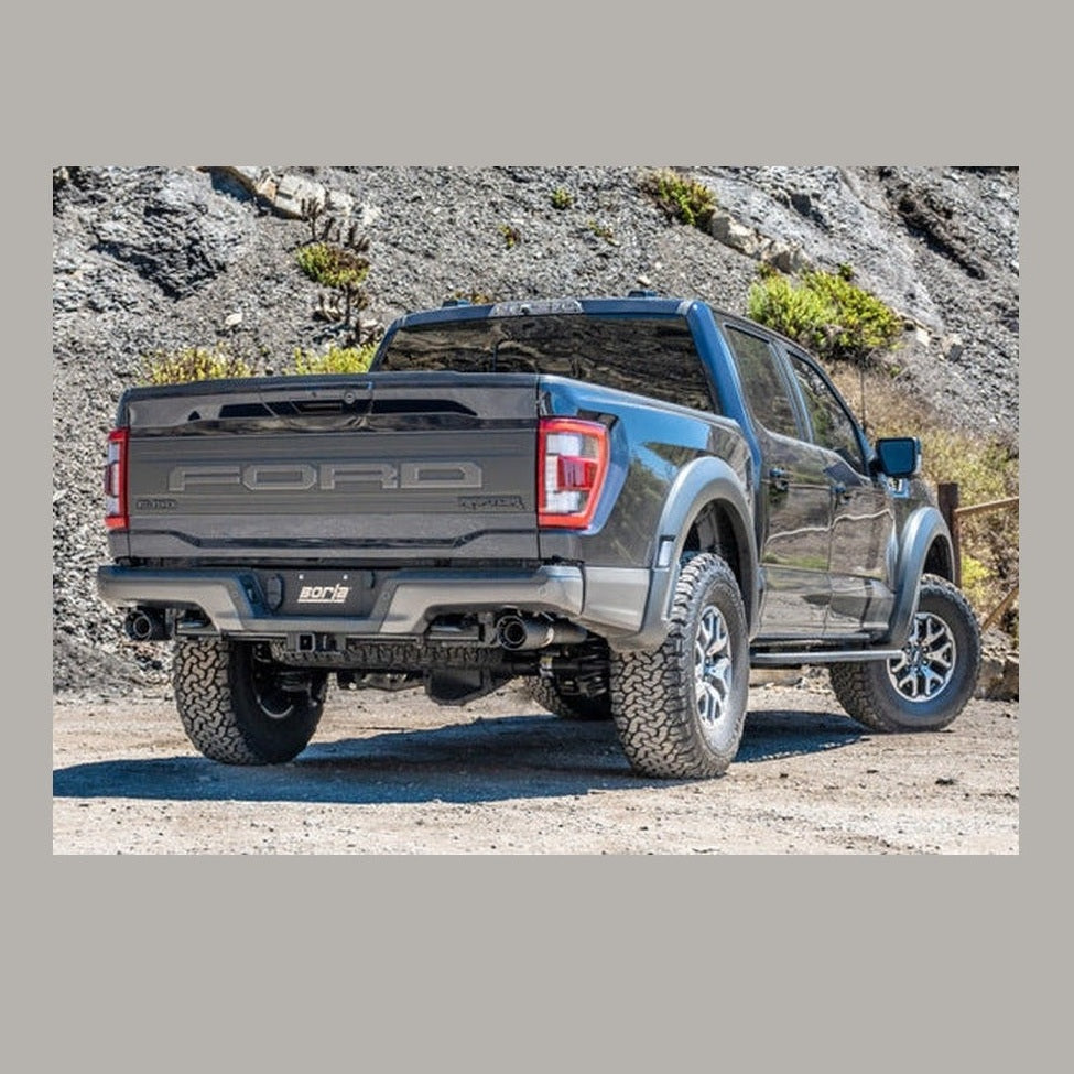 Borla Borla 21-23 Ford Raptor 3in Tail Pipe Kit 4.5in Tip - Carbon Fiber Black Anodized, installed