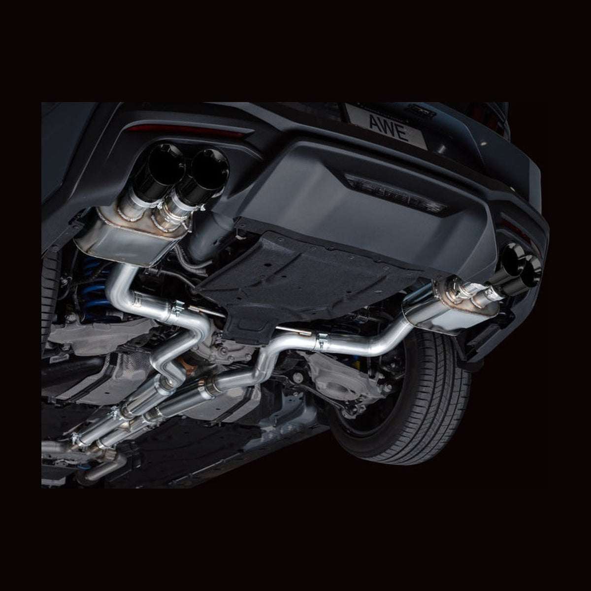 AWE Tuning AWE 2024 Ford Mustang GT Fastback S650 RWD SwitchPath Cat-Back Exhaust w/ Quad Diamond Black Tips, installed