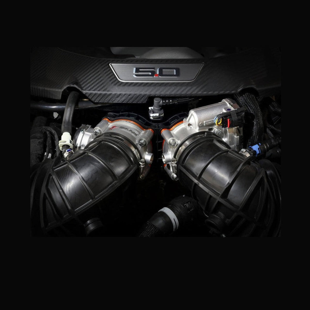 aFe aFe 2024 Ford Mustang GT/ 2024 Ford Mustang Dark Horse V8 5.0L Silver Bullet Throttle Body Spacer, installed