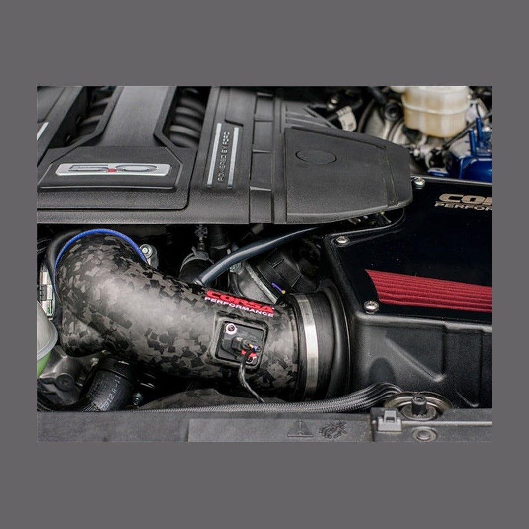 CORSA Performance Corsa 2018-2023 Ford Mustang GT 5.0L V8 Forged Carbon Fiber Air Intake w/ DryTech 3D No Oil Filter, installed