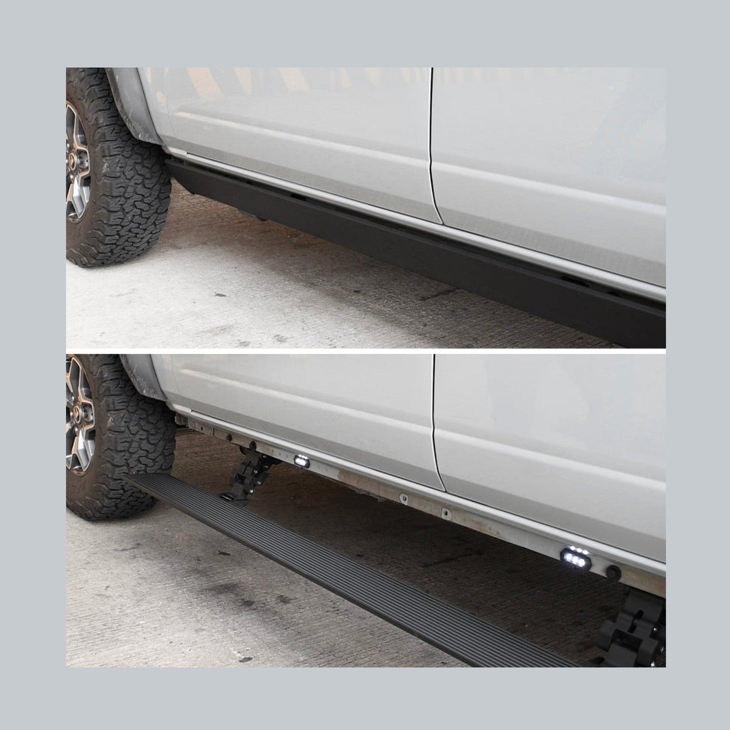 Go Rhino RealTruck 15-24 Ford F-150 CC 4dr VoltStep Electric Running Board Kit - Tex. Blk, installed