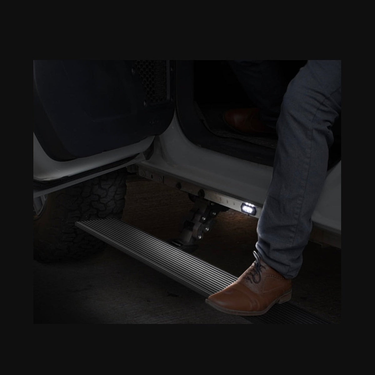 Go Rhino RealTruck 15-24 Ford F-150 CC 4dr VoltStep Electric Running Board Kit - Tex. Blk, installed