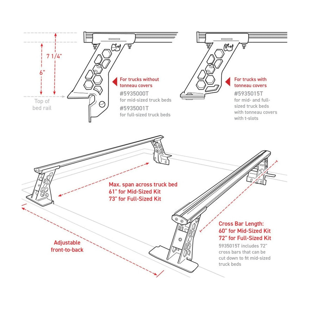 Go Rhino Go Rhino 15-22 Ford F-150 / 19-22 RAM 1500 / 07-21 Toyota Tundra XRS Cross Bars Kit - Tex. Blk
