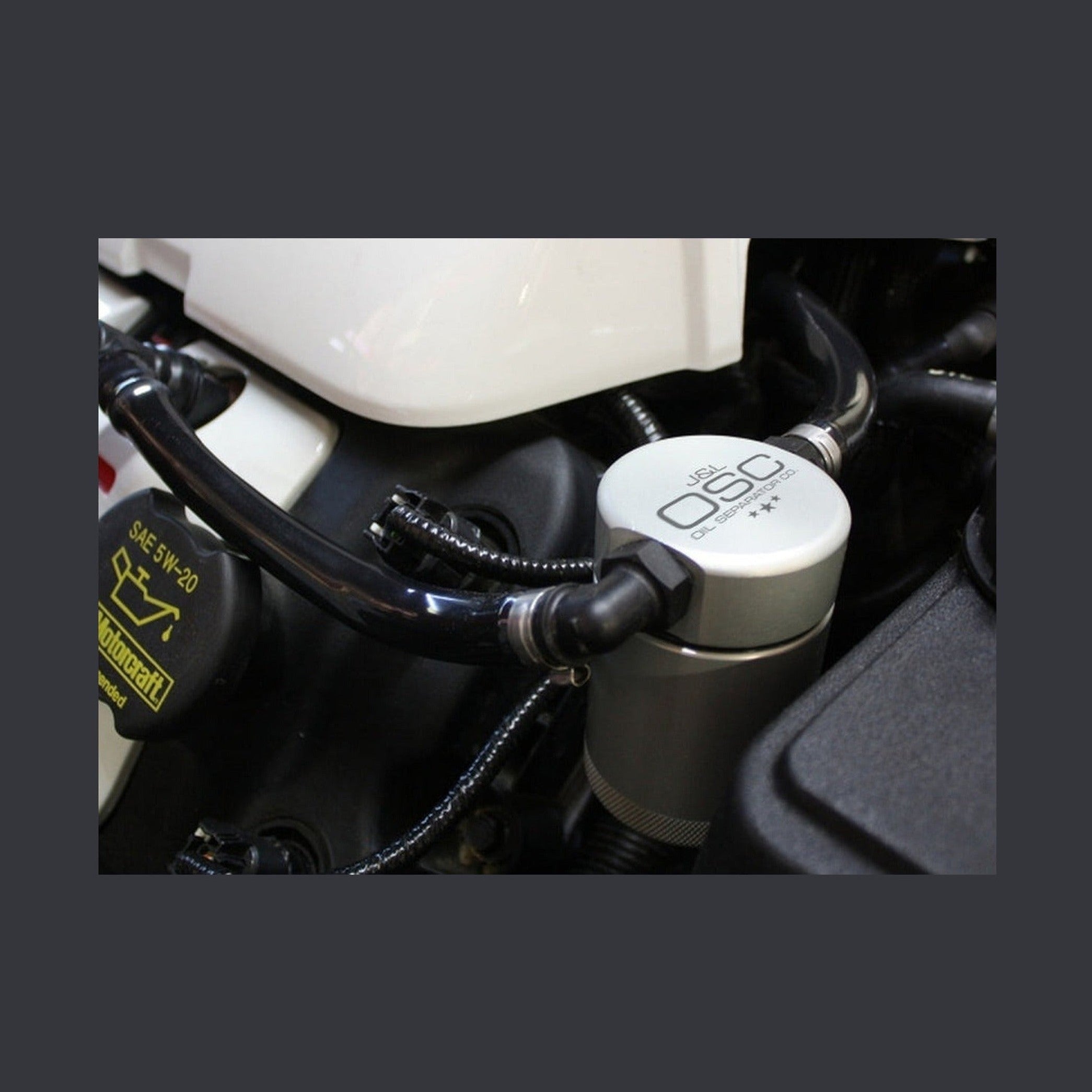J&L J&L 2011-2017 Mustang GT; 2015-2020 GT350 Passenger Side Oil Separator 3.0 - Clear Anodized