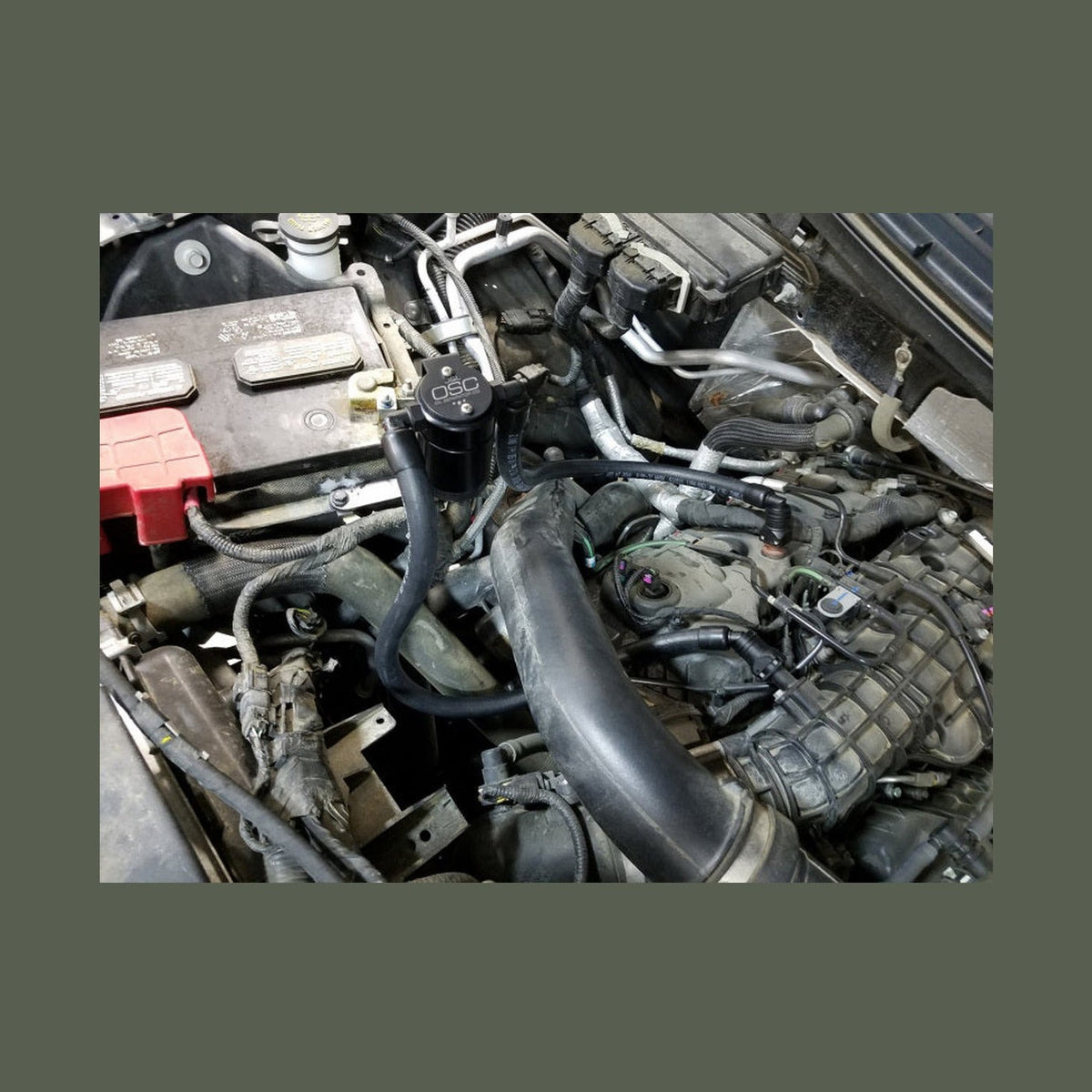 J&L J&L 2011-2025 Ford F-150 2.7L/3.5L/5.0L Passenger Side Oil Separator 3.0 - Black Anodized, installed