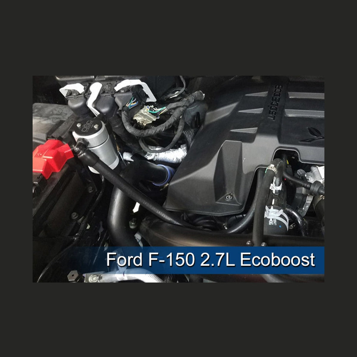J&L J&L 2011-2025 Ford F-150 2.7L/3.5L/5.0L Passenger Side Oil Separator 3.0 - Clear Anodized, installed