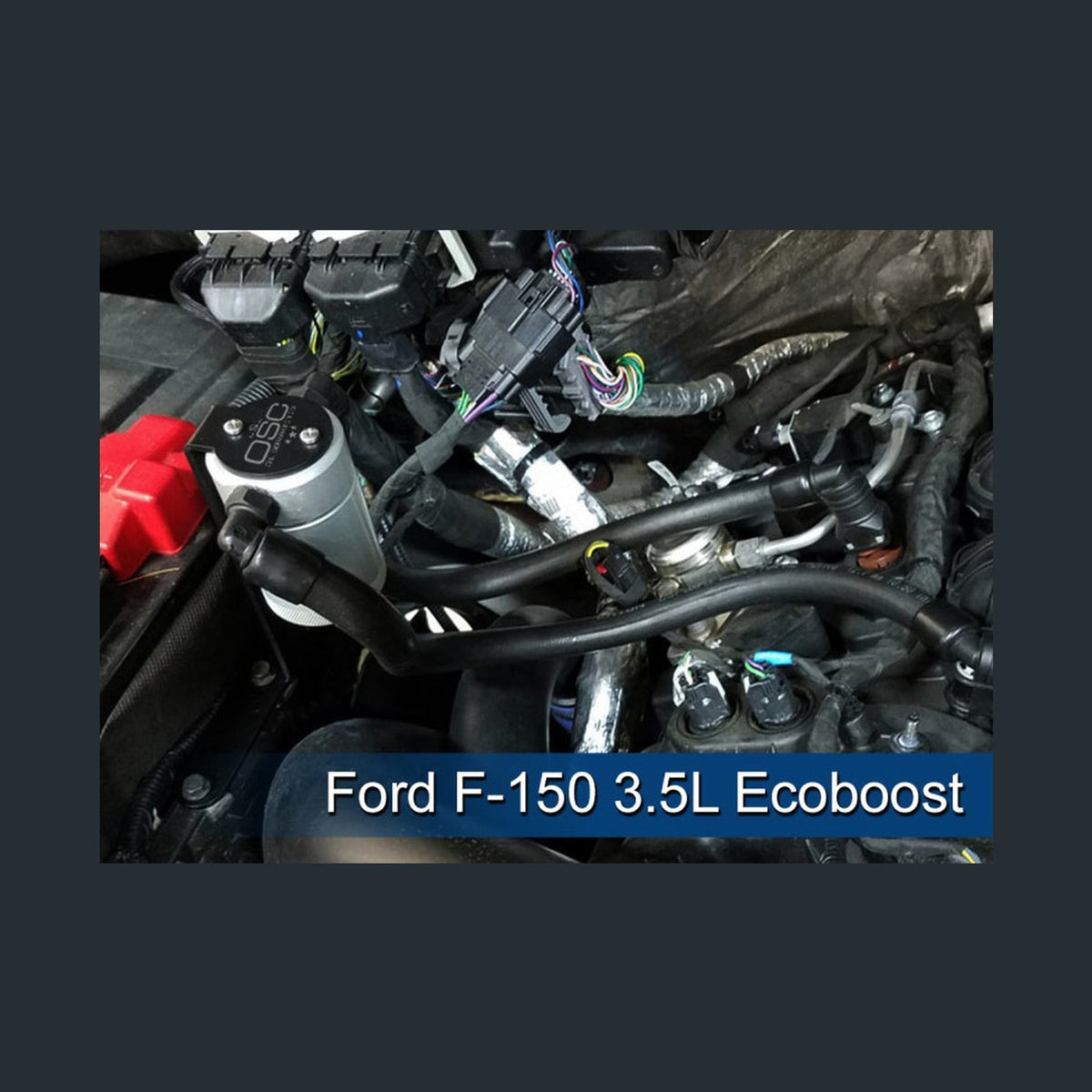 J&L J&L 2011-2025 Ford F-150 2.7L/3.5L/5.0L Passenger Side Oil Separator 3.0 - Clear Anodized, installed