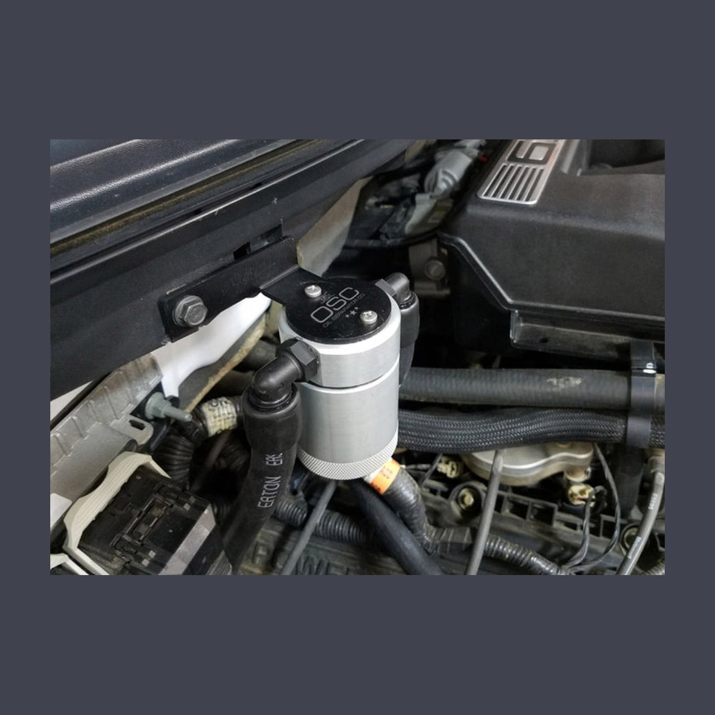 J&L J&L 11-14 Ford F-150/Ford F-150 Raptor 6.2L Passenger Side Oil Separator 3.0 - Clear Anodized, installed