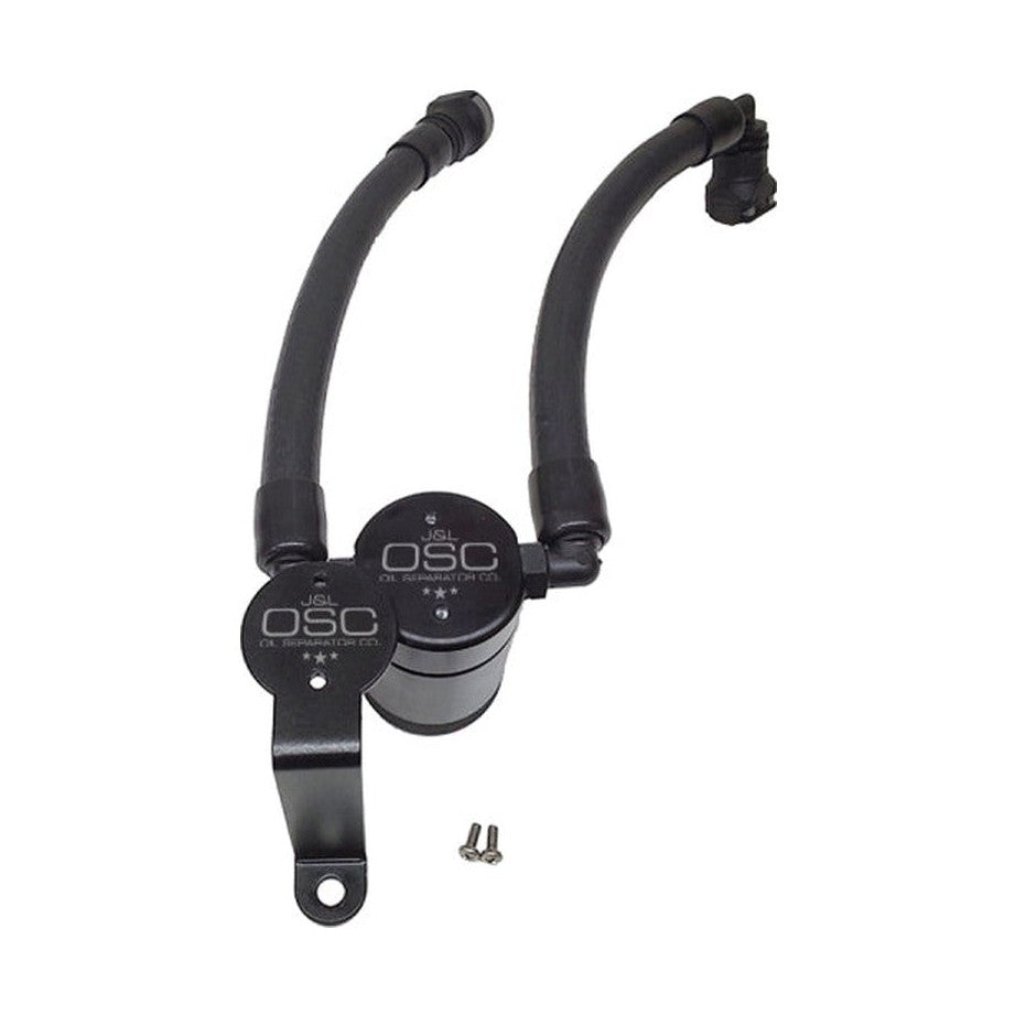 J&L J&L 07-14 Ford Mustang GT500 Oil Separator 3.0 Passenger Side (Remote Mount) - Black Anodized, installed
