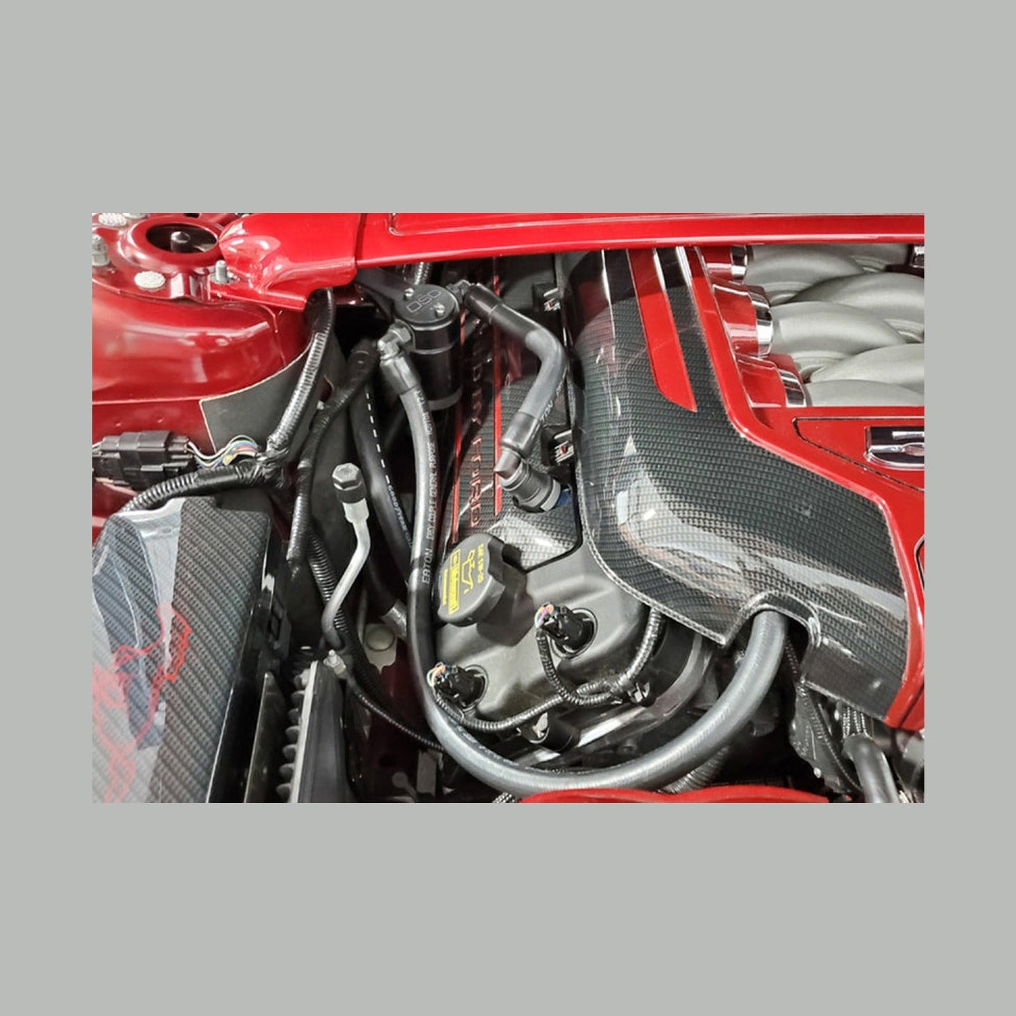 J&L J&L Oil Separator 3.0 Passenger Side 2011-14 Mustang GT/12-13 Boss 302 Remote Mount - Black Anodized, installed