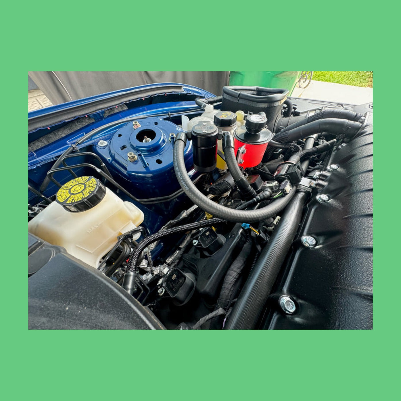 J&L J&L 24+ Ford Mustang 5.0L (w/ Whipple Supercharger) Oil Separator - 3.0 CCV Side Black Anodized, installed