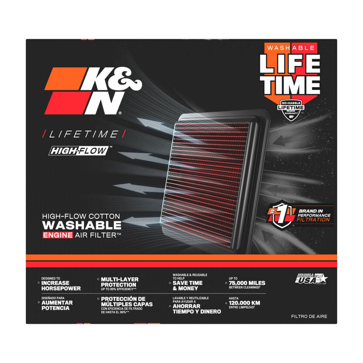 K&N Engineering K&N Replacement Panel Air Filter for 2015 Ford Mustang 2.3L L4/3.7L V6/5.0L V8