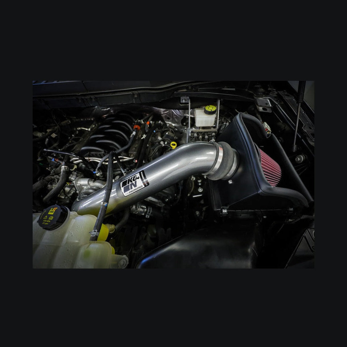 K&N Engineering K&N 2021+ Ford F-150 V8-5.0L F/I High Flow Performance Intake Kit, installed