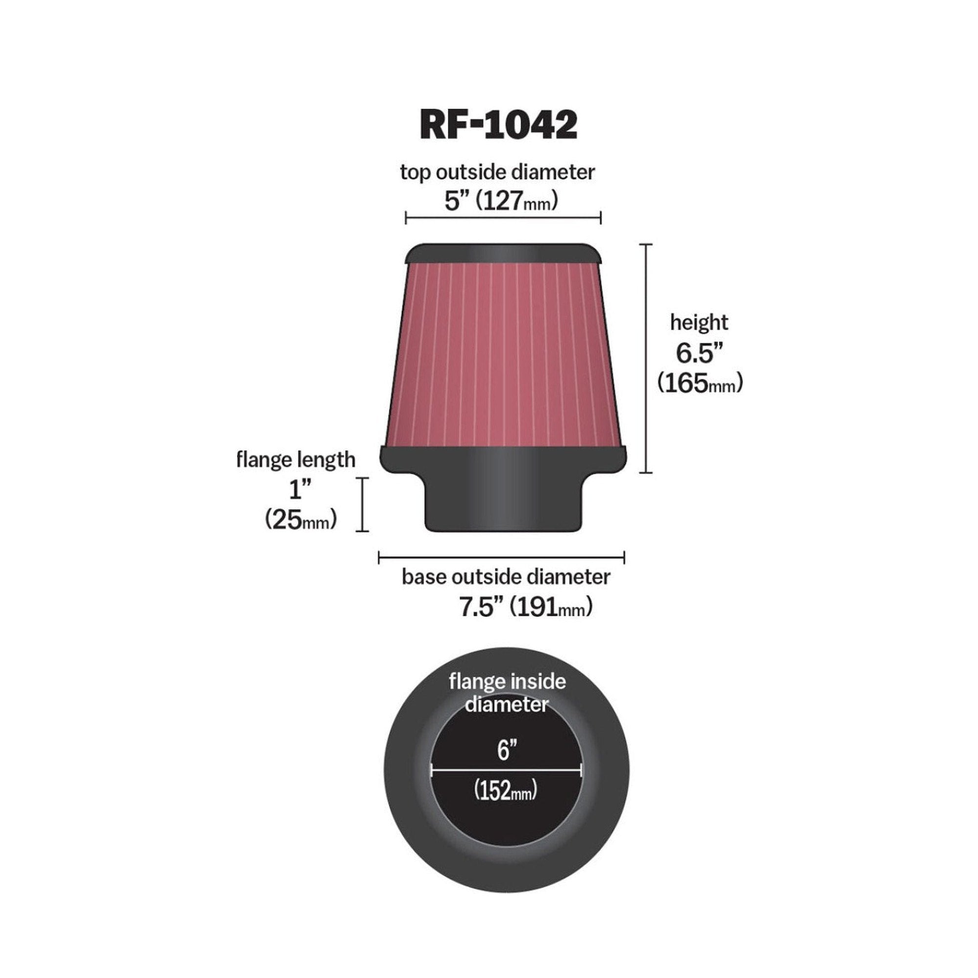 K&N Engineering K&N Round Tapered Universal Air Filter 6in Flange ID x 7.5in Base OD x 5in Top OD x 6.5in Height