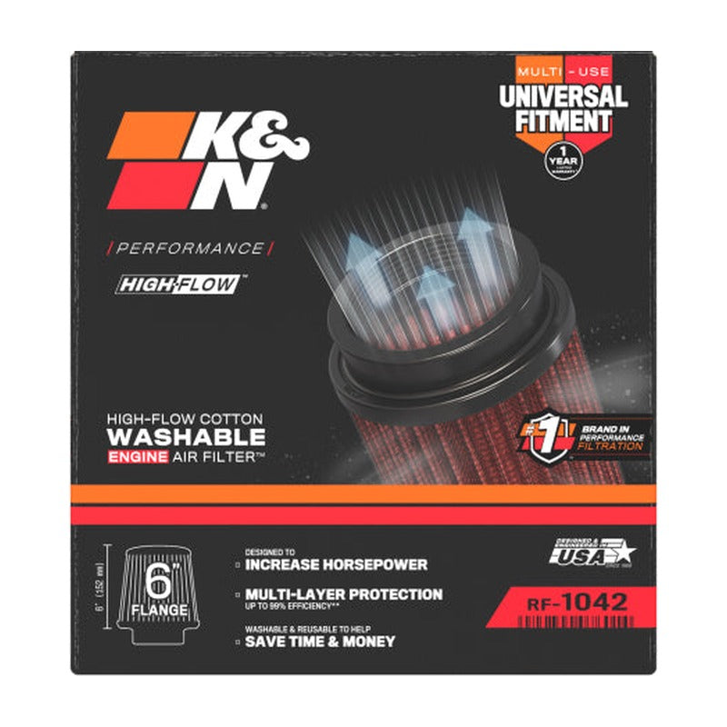 K&N Engineering K&N Round Tapered Universal Air Filter 6in Flange ID x 7.5in Base OD x 5in Top OD x 6.5in Height