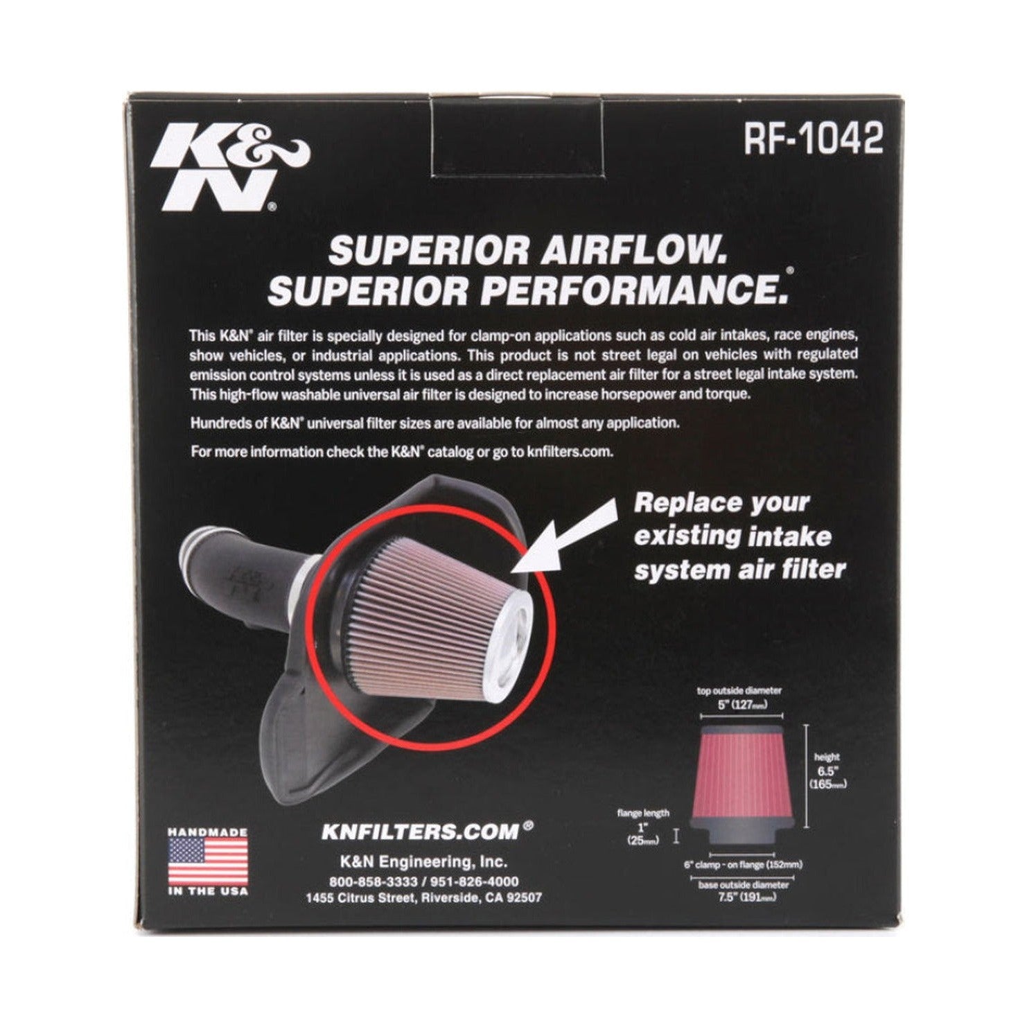 K&N Engineering K&N Round Tapered Universal Air Filter 6in Flange ID x 7.5in Base OD x 5in Top OD x 6.5in Height