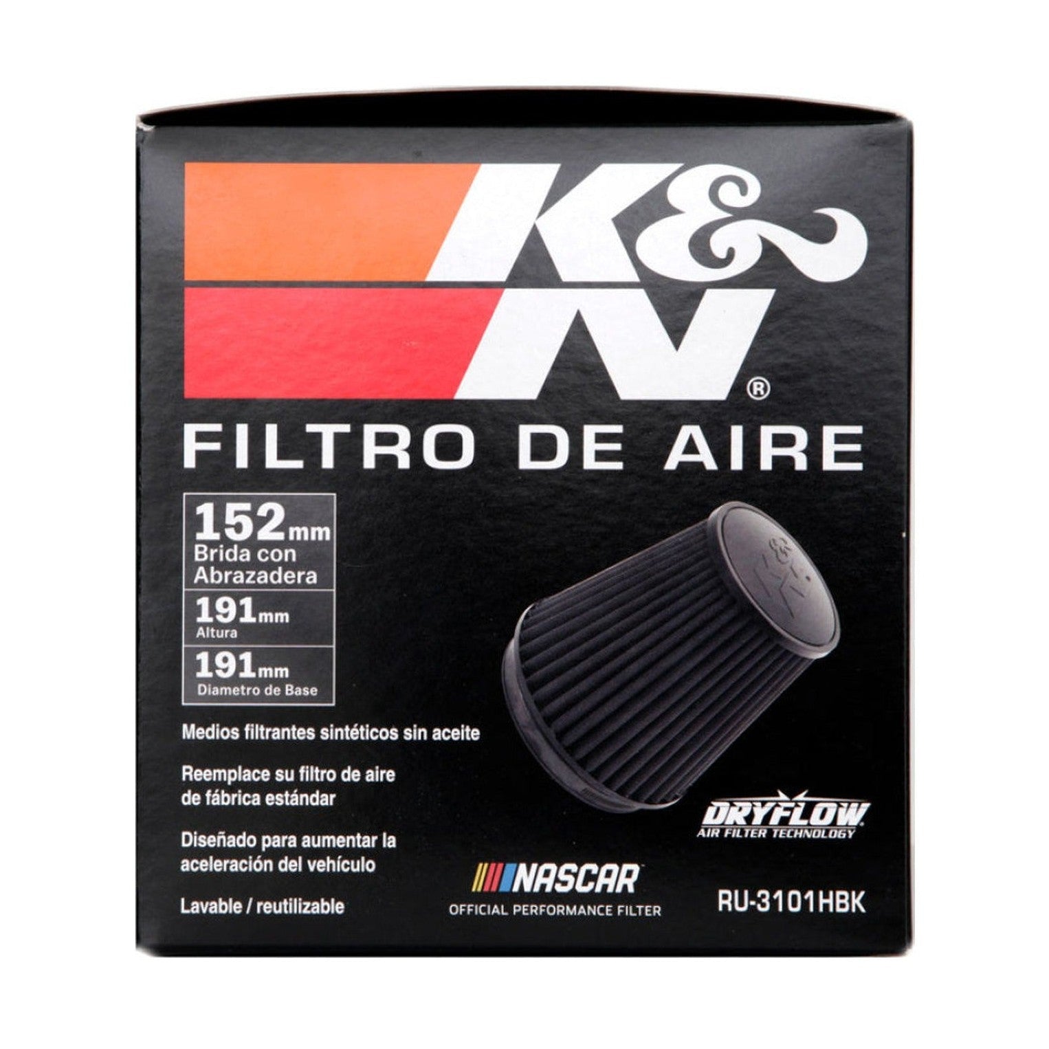 K&N Engineering K&N Universal Rubber Filter Round Tapered 6in Flange ID x 7.5in Base OD x 5.25in Top OD x 8in Height