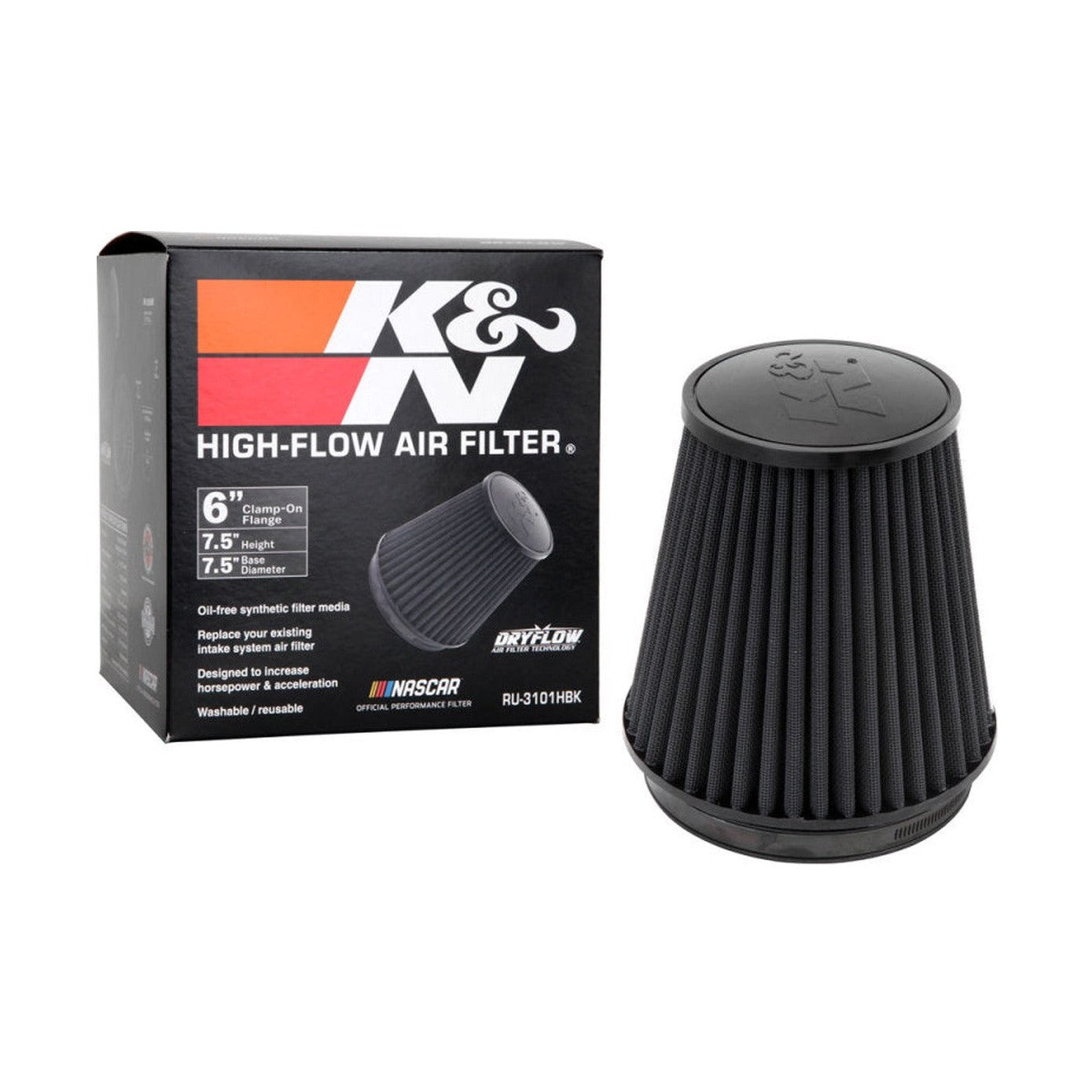 K&N Engineering K&N Universal Rubber Filter Round Tapered 6in Flange ID x 7.5in Base OD x 5.25in Top OD x 8in Height