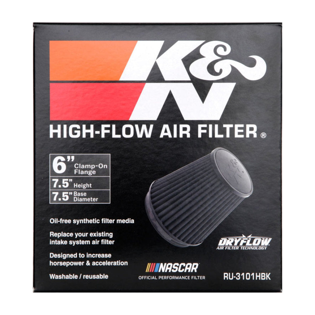 K&N Engineering K&N Universal Rubber Filter Round Tapered 6in Flange ID x 7.5in Base OD x 5.25in Top OD x 8in Height