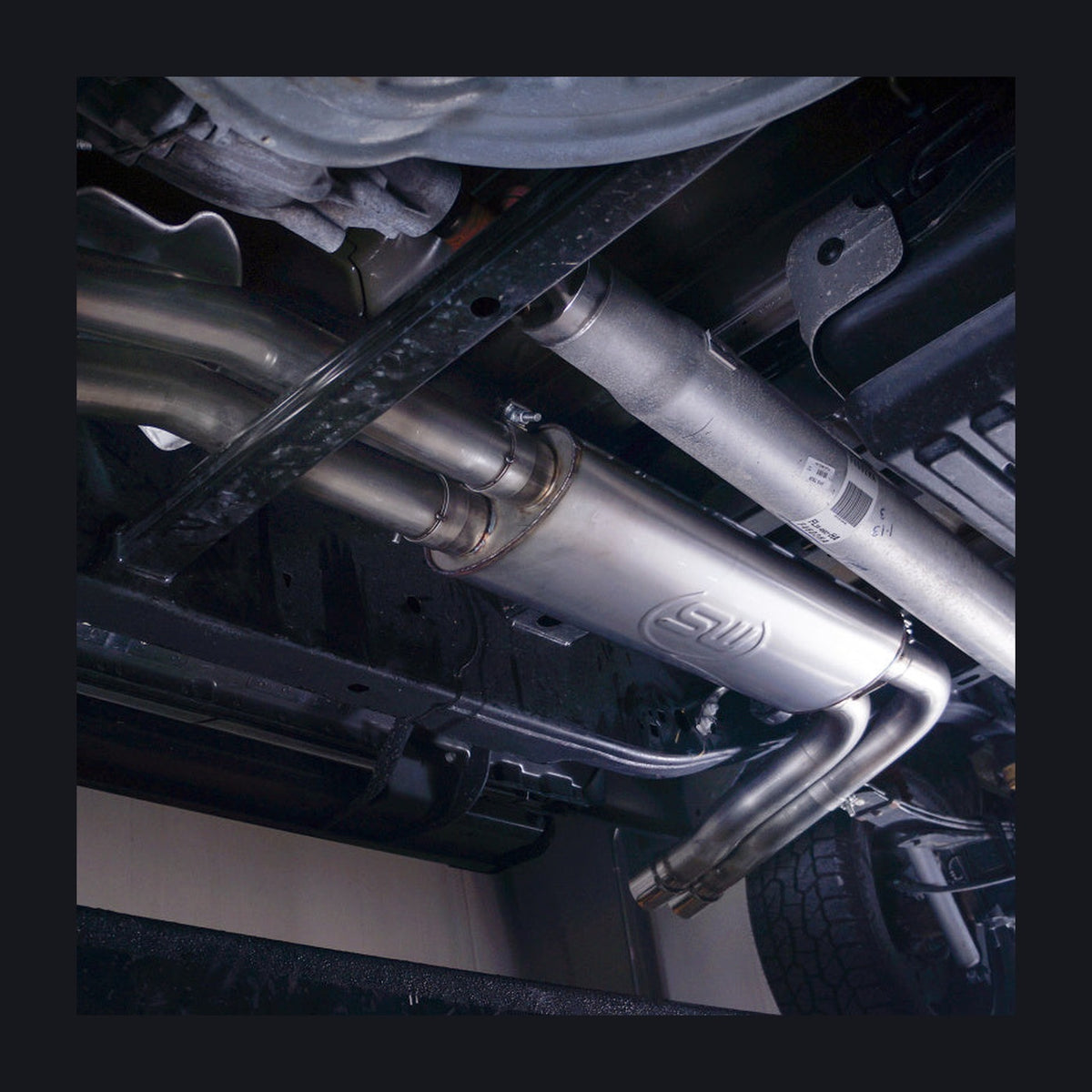 Stainless Works Stainless Works 2015-18 F-150 Exhaust X-Pipe Resonator Muffler Exits In Front Of Passenger Rear Tire, installed