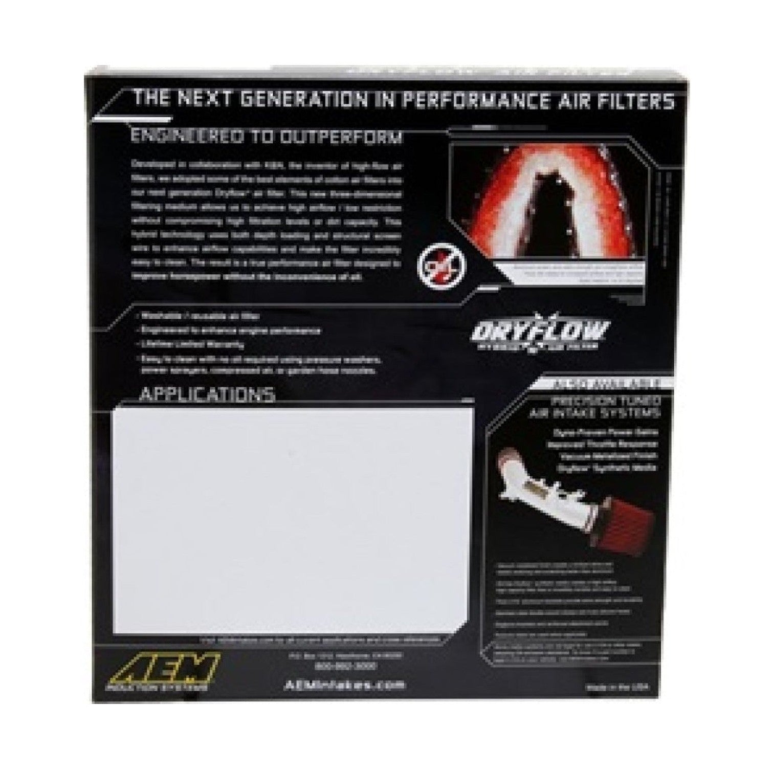 AEM Induction AEM 08-10 F150/250/350 / 07-10 Expedition 10.5in O/S L x 9.875in O/S W x 2.188in H DryFlow Filter