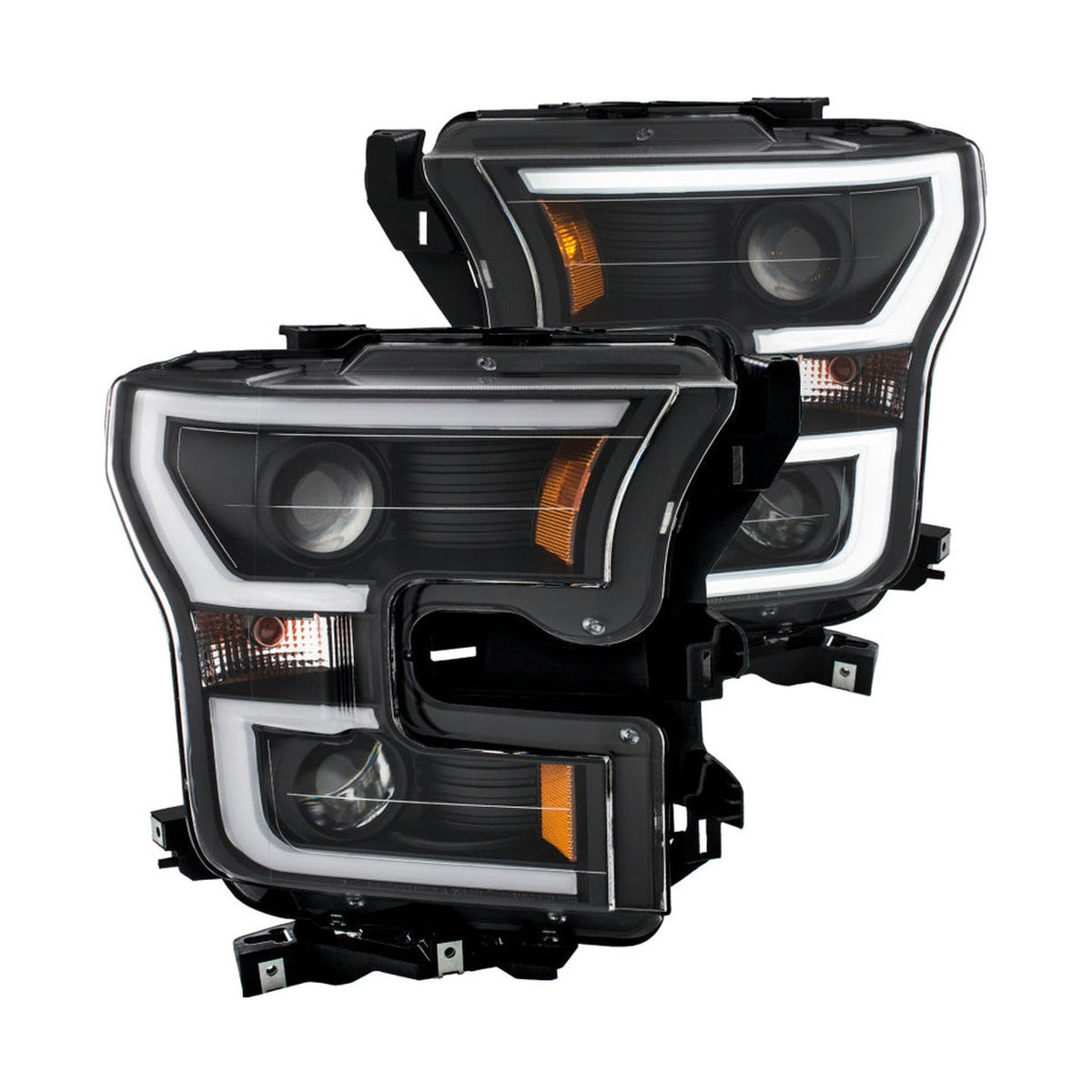 ANZO ANZO 2015-2016 Ford F-150 Projector Headlights w/ Plank Style Design Black w/ Amber