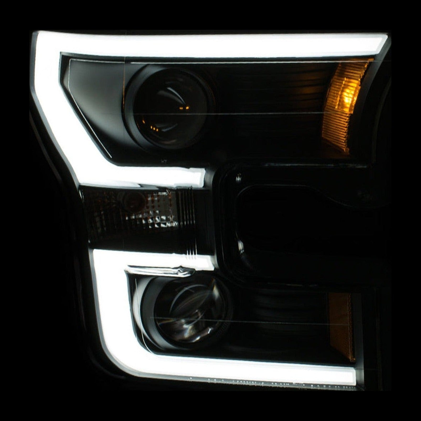 ANZO ANZO 2015-2016 Ford F-150 Projector Headlights w/ Plank Style Design Black w/ Amber, installed