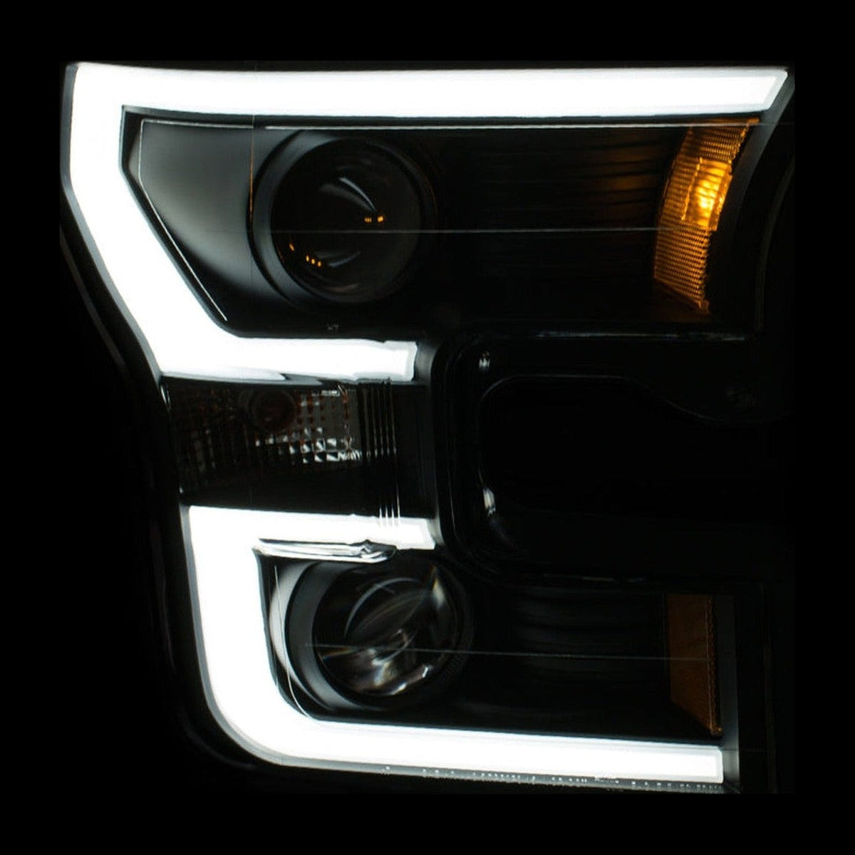 ANZO ANZO 2015-2016 Ford F-150 Projector Headlights w/ Plank Style Design Black w/ Amber, installed
