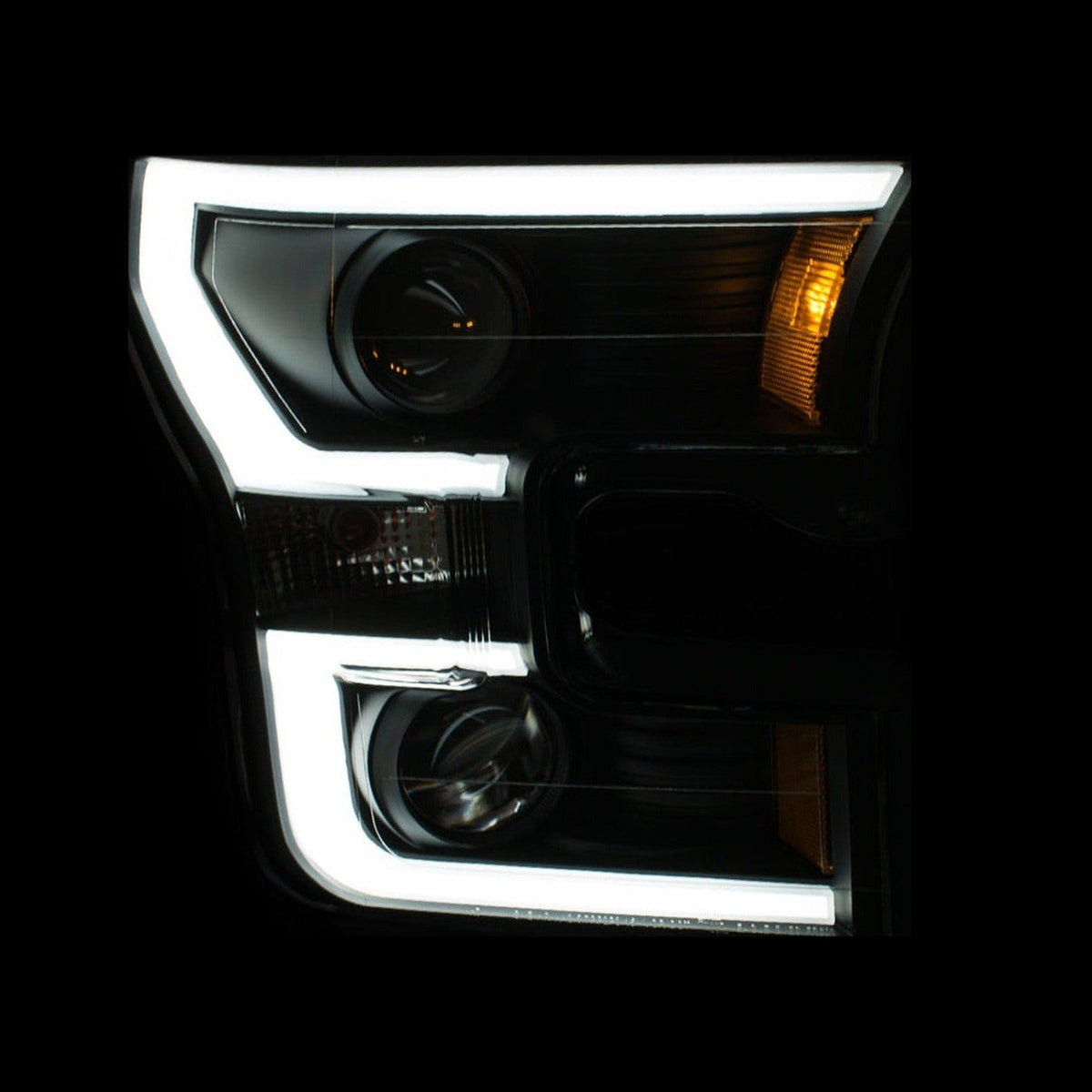 ANZO ANZO 2015-2016 Ford F-150 Projector Headlights w/ Plank Style Design Black w/ Amber, installed