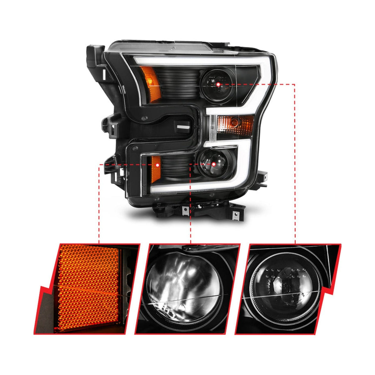 ANZO ANZO 2015-2017 Ford F-150 Projector Headlights w/ Plank Style Switchback Black w/ Amber