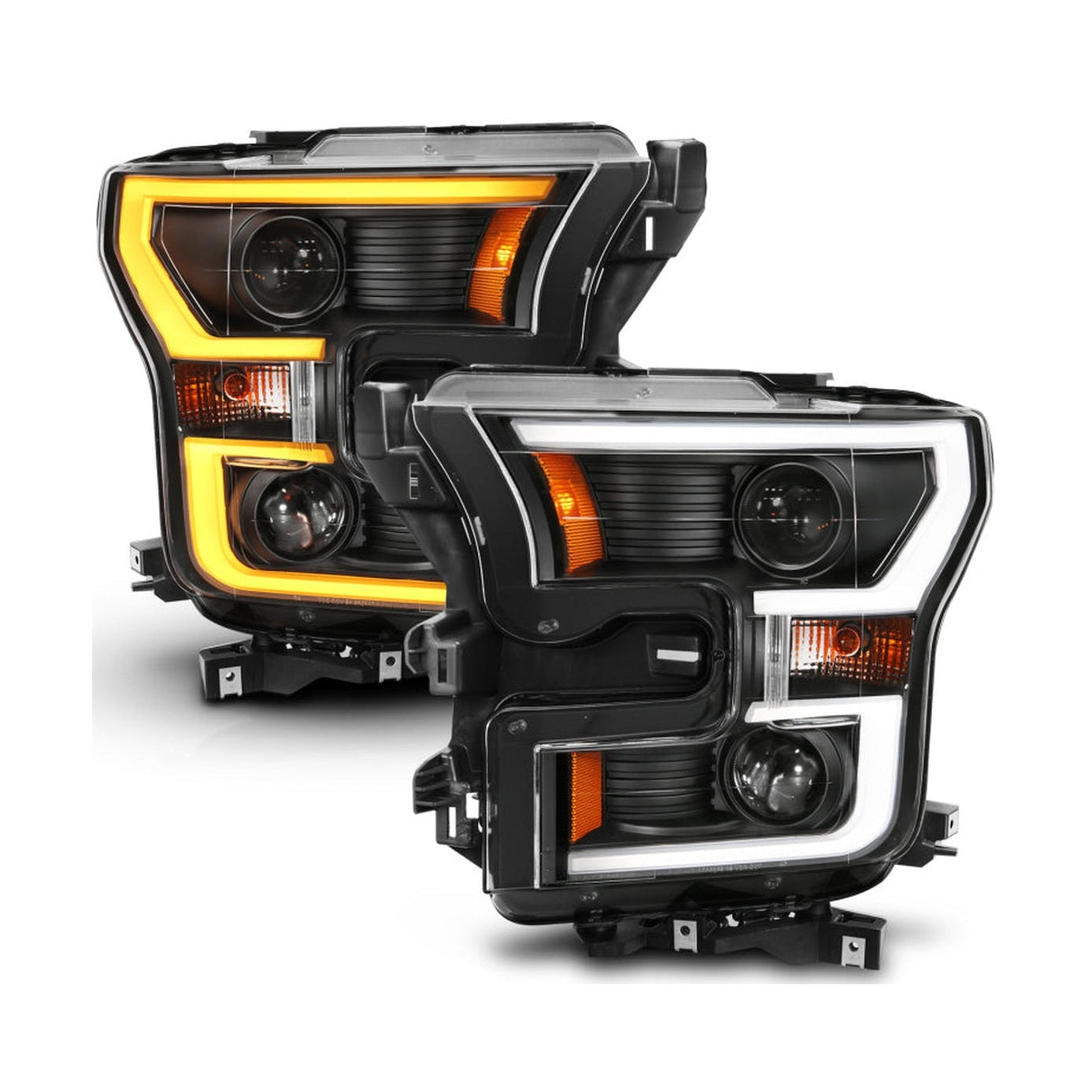 ANZO ANZO 2015-2017 Ford F-150 Projector Headlights w/ Plank Style Switchback Black w/ Amber
