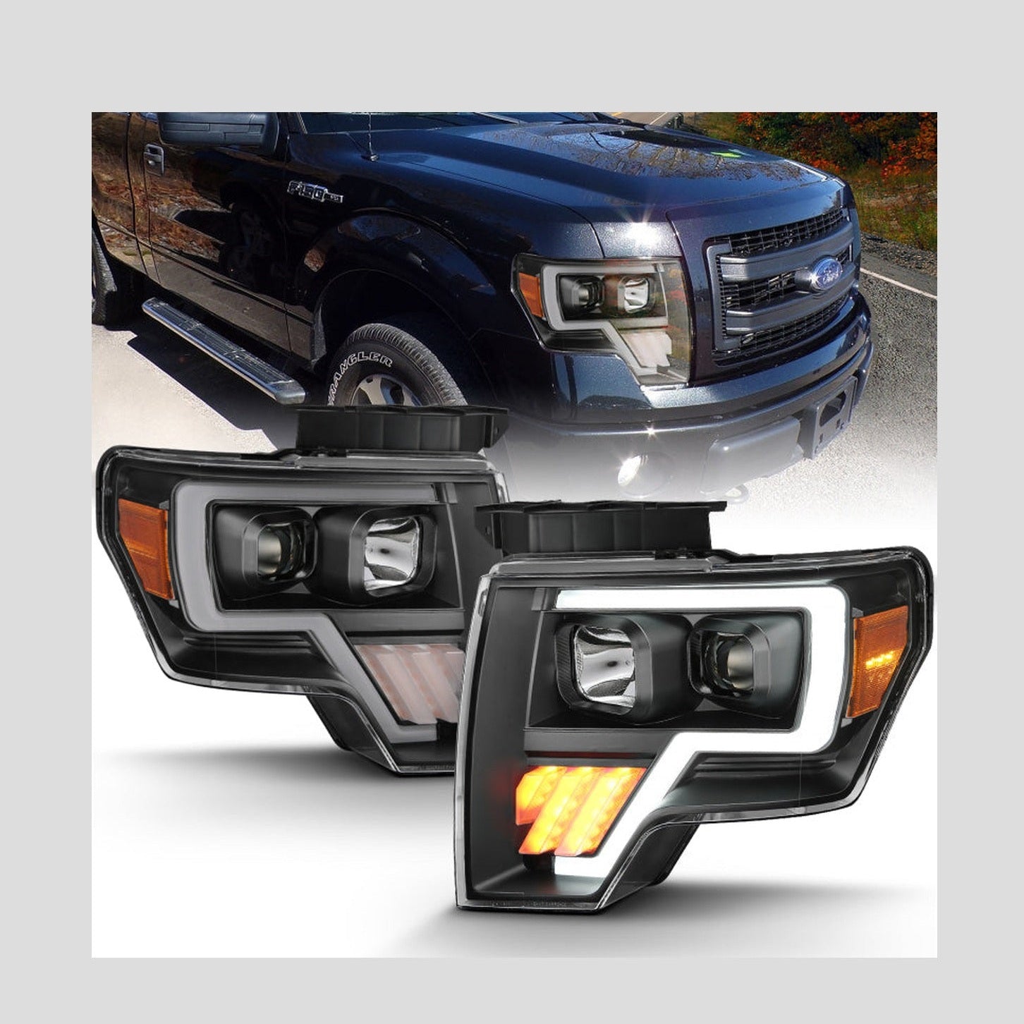 ANZO ANZO 2009-2014 Ford F-150 Projector Light Bar G4 H.L. Black Amber