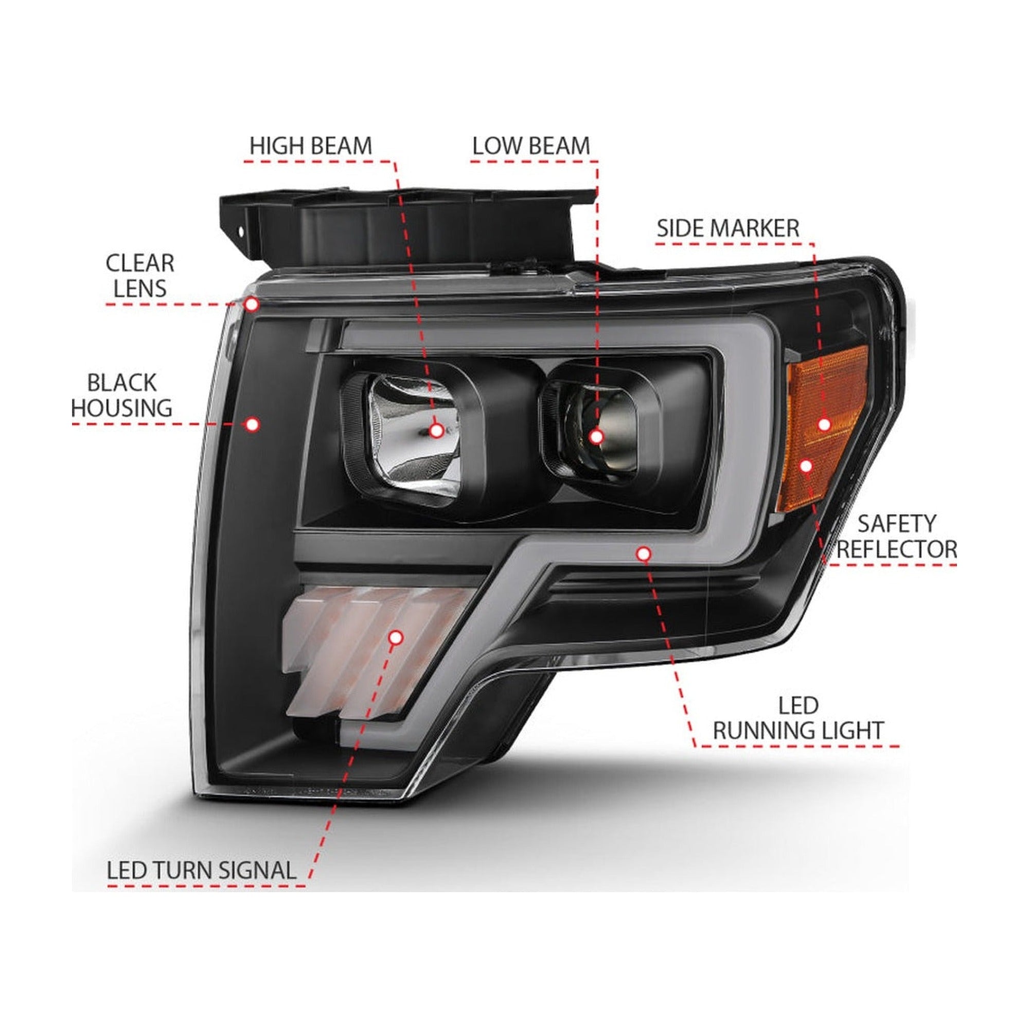 ANZO ANZO 2009-2014 Ford F-150 Projector Light Bar G4 H.L. Black Amber