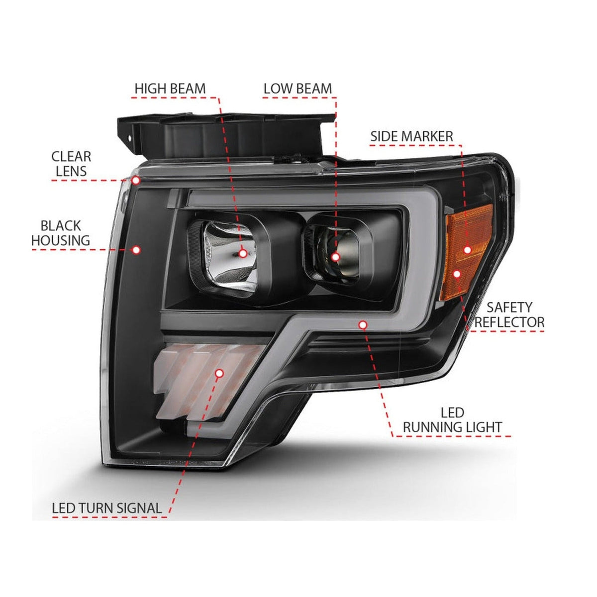 ANZO ANZO 2009-2014 Ford F-150 Projector Light Bar G4 H.L. Black Amber
