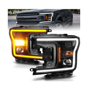 ANZO ANZO 2018-2020 Ford F-150 Projector Headlight w/ Plank Style Switchback Black Housing
