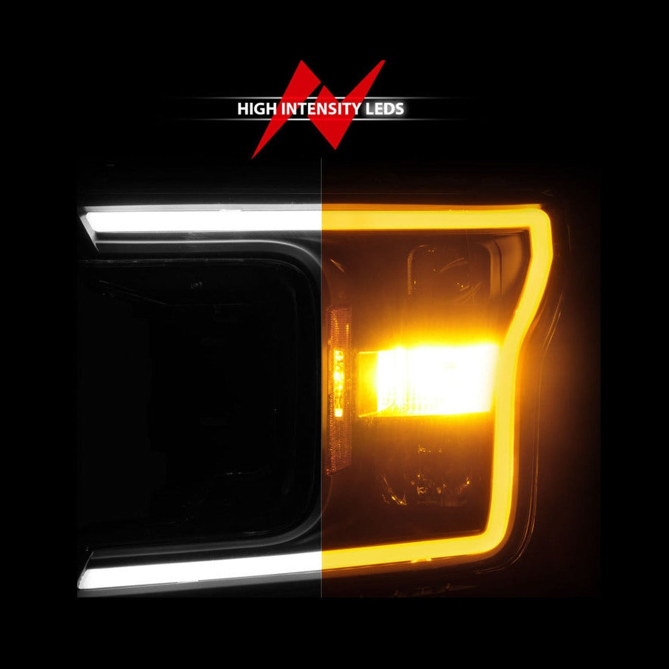 ANZO ANZO 2018-2020 Ford F-150 Projector Headlight w/ Plank Style Switchback Black Housing