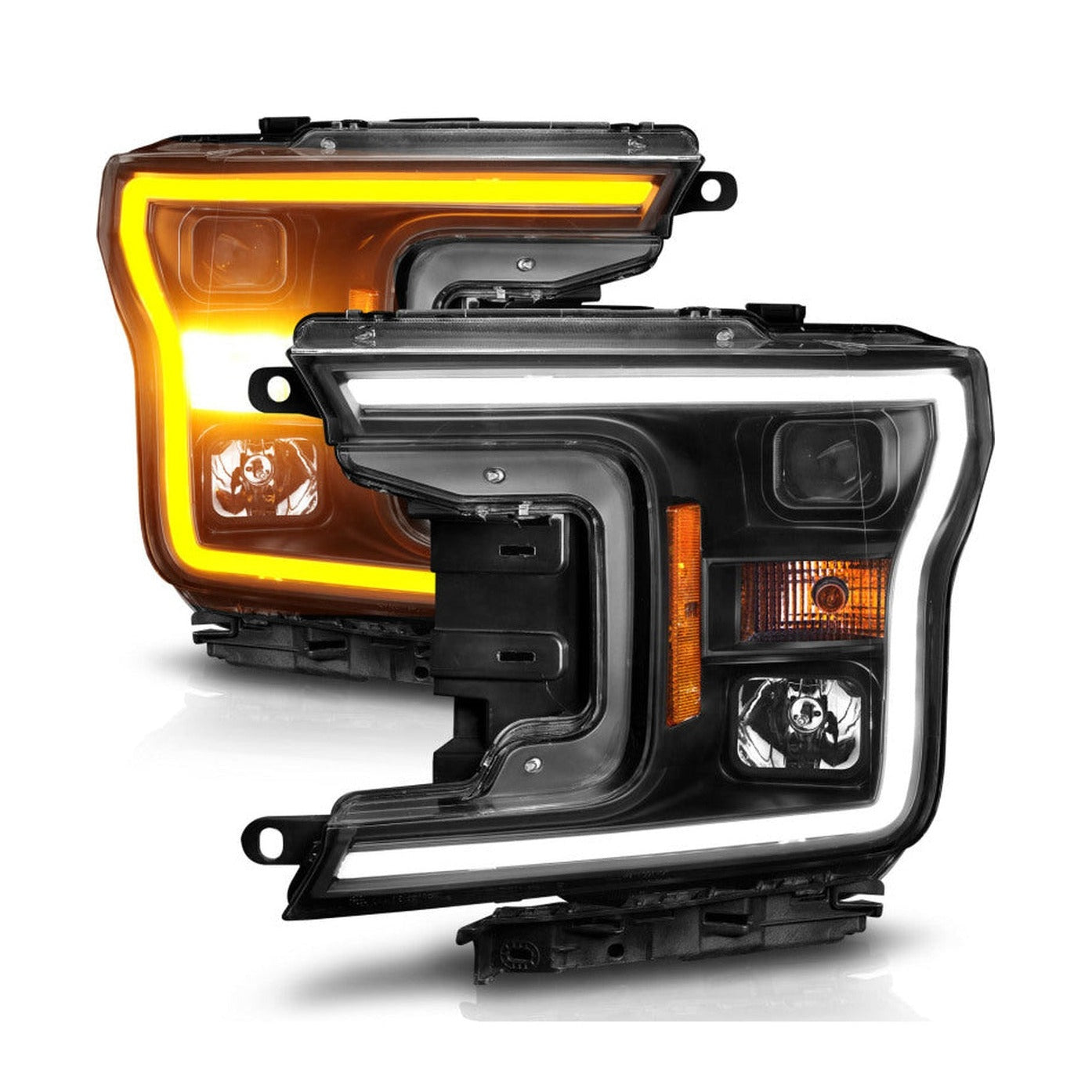 ANZO ANZO 2018-2020 Ford F-150 Projector Headlight w/ Plank Style Switchback Black Housing