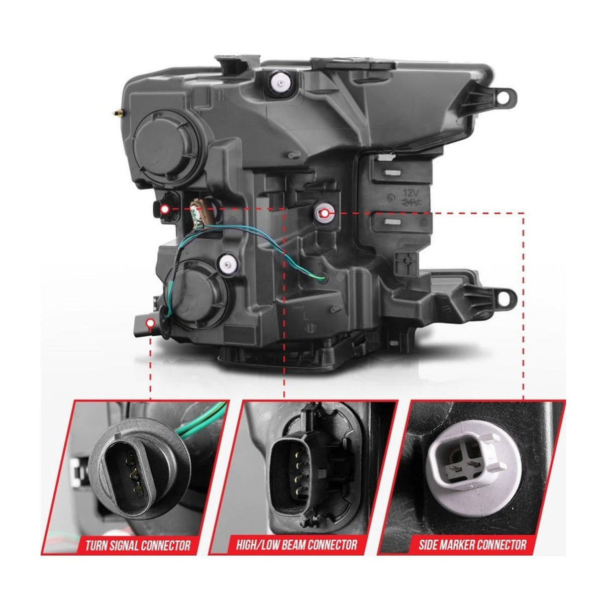 ANZO ANZO 2018-2020 Ford F-150 Projector Headlight w/ Plank Style Switchback Black Housing