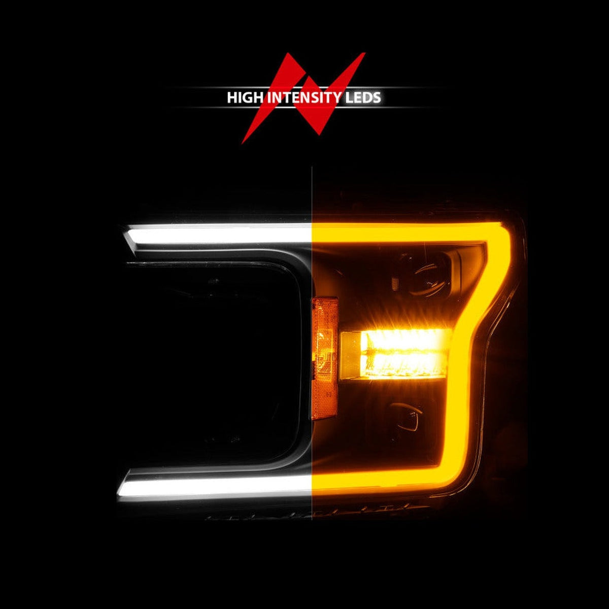ANZO ANZO 18-20 Ford F-150 (w/o Fctry LED) Full LED Proj Headlights w/Light Bar Swtchbk Seq. Black w/Init