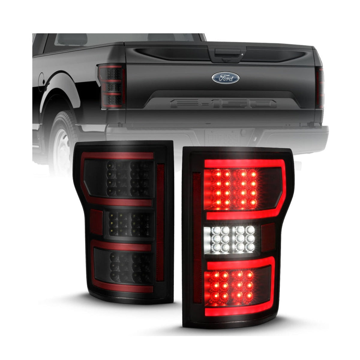 ANZO ANZO 18-19 Ford F-150 LED Taillight Black Housing Clear Lens Red Light Bar W/Sequential