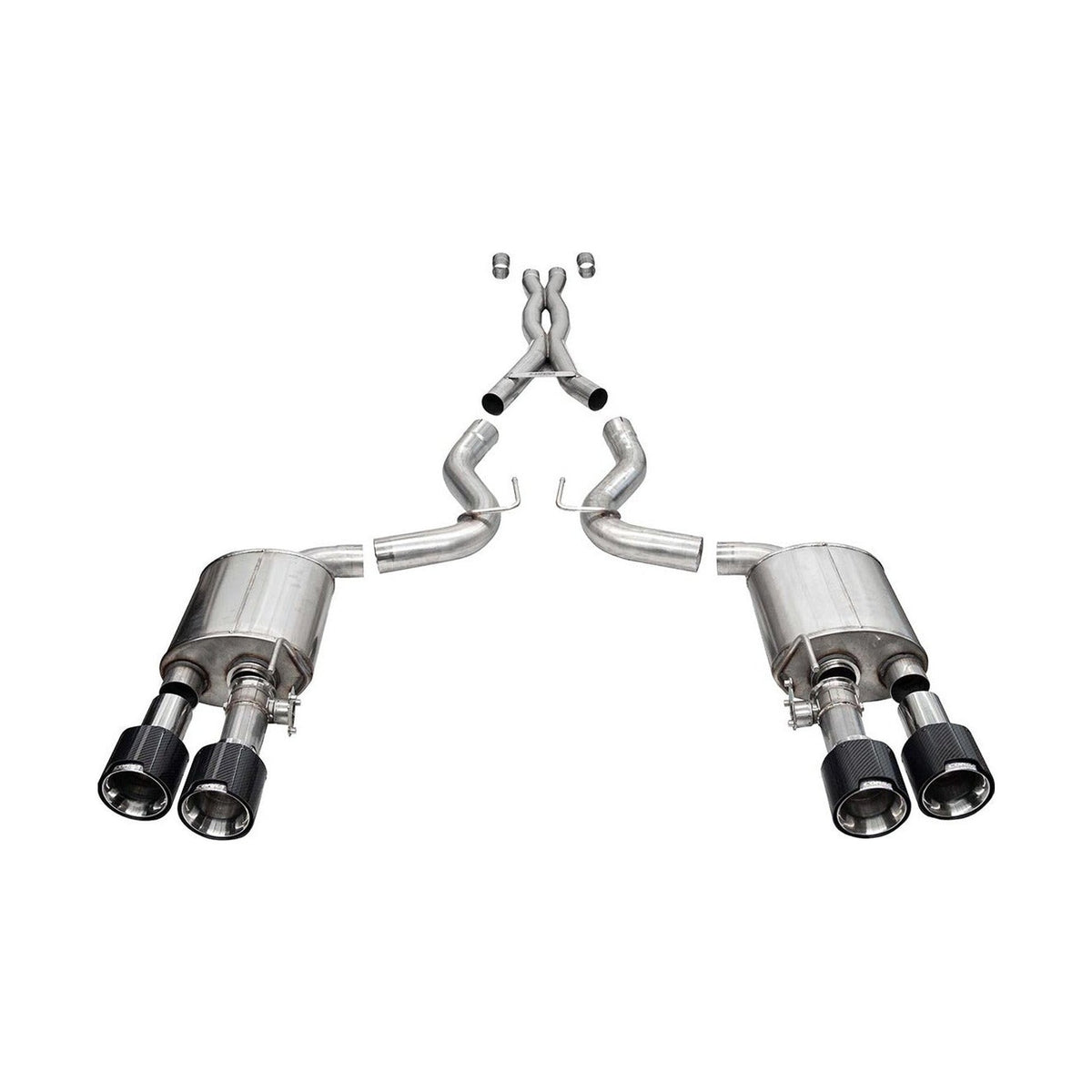 CORSA 21292CF GT500 active-valve cat-back exhaust with polished carbon-fiber tips