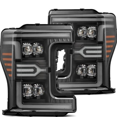 AlphaRex 17-19 Ford F-250/350/450 SD NOVA-Series LED Proj Headlights Bk w/Actv Light SeqSig & SBDRL