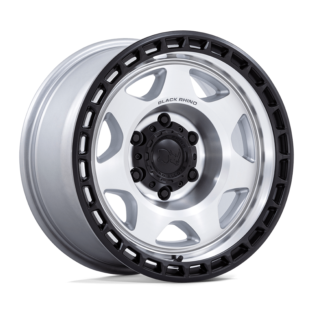 Black Rhino Hard Alloys BR018 VOYAGER 17x8.5 Silver Machined W/ M-Black Lip 6x135 -10mm
